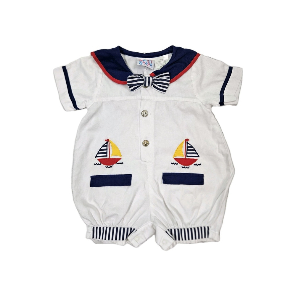 Vintage Small Steps Sailor Outfit 12 Months Nautical Sailboat Bow Tie One Piece